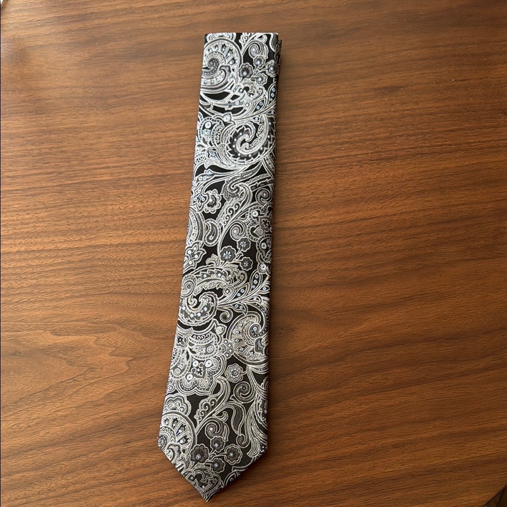 Elegant Black and White Paisley Tie